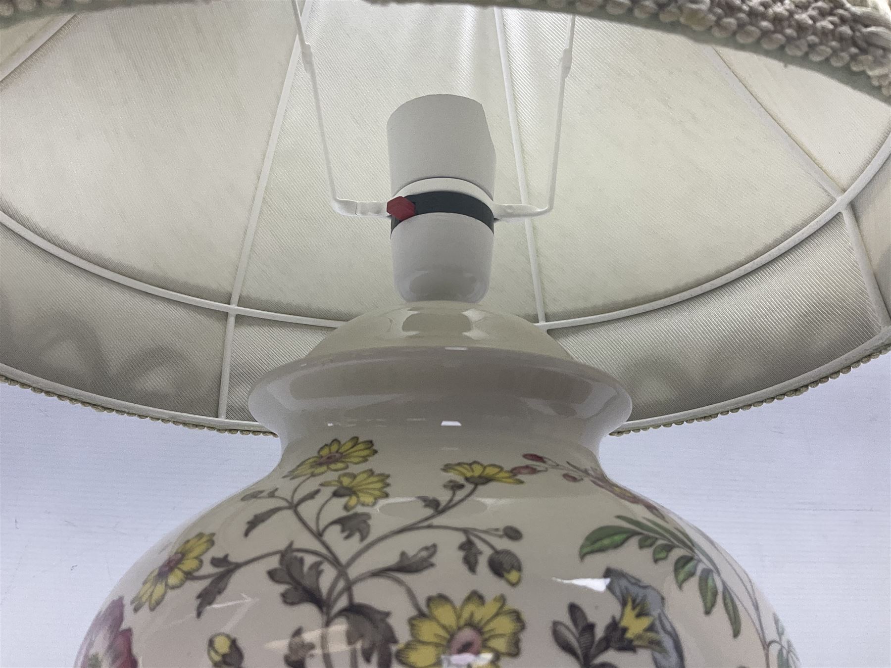 Copeland Spode table lamp with floral decoration, together with another table lamp, largest with shade H57cm