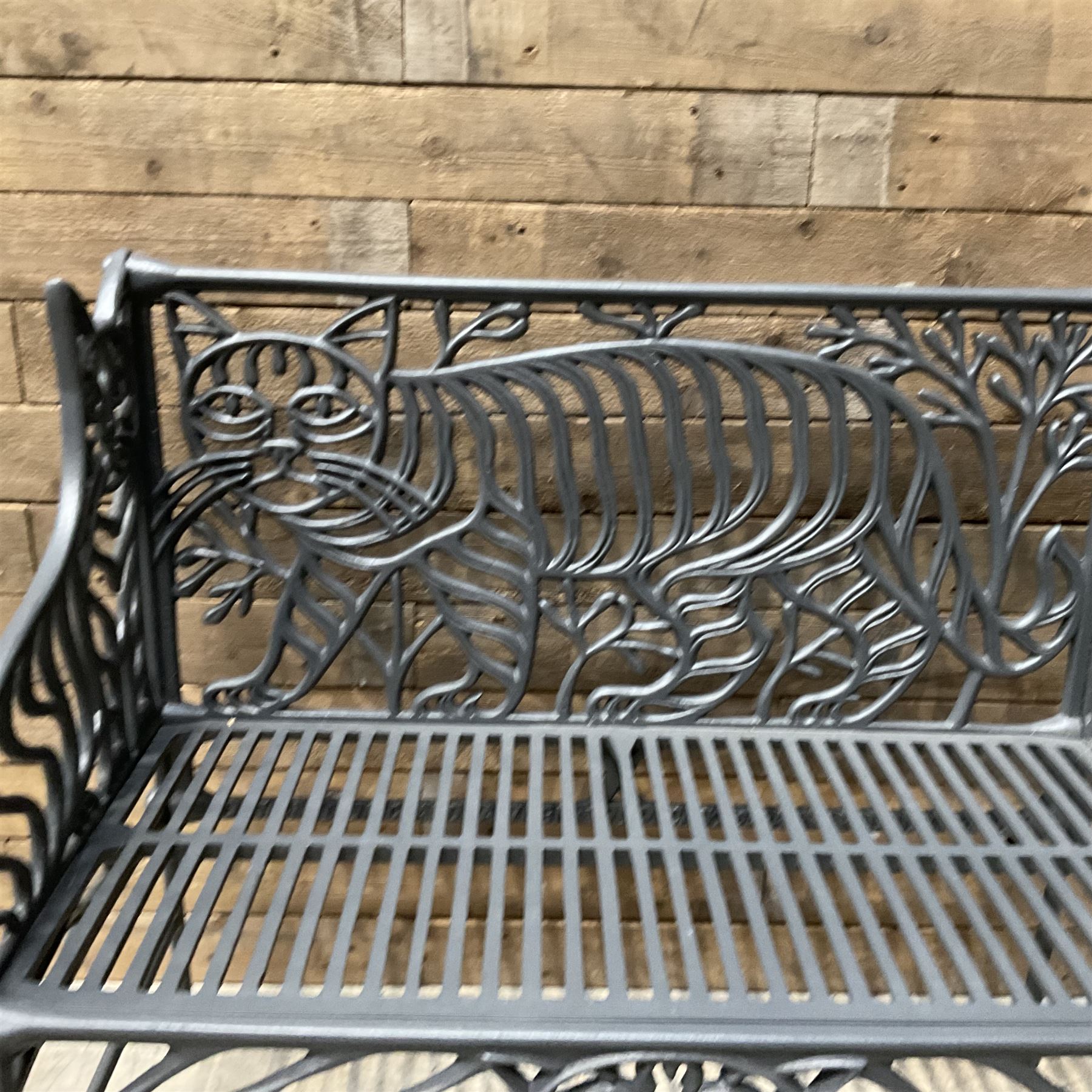 Richard Bawden (1936-2024); - Cat design painted cast iron garden bench