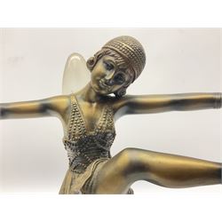 Art deco style composite bronzed lamp, in the form of a dancer, untested, H37cm