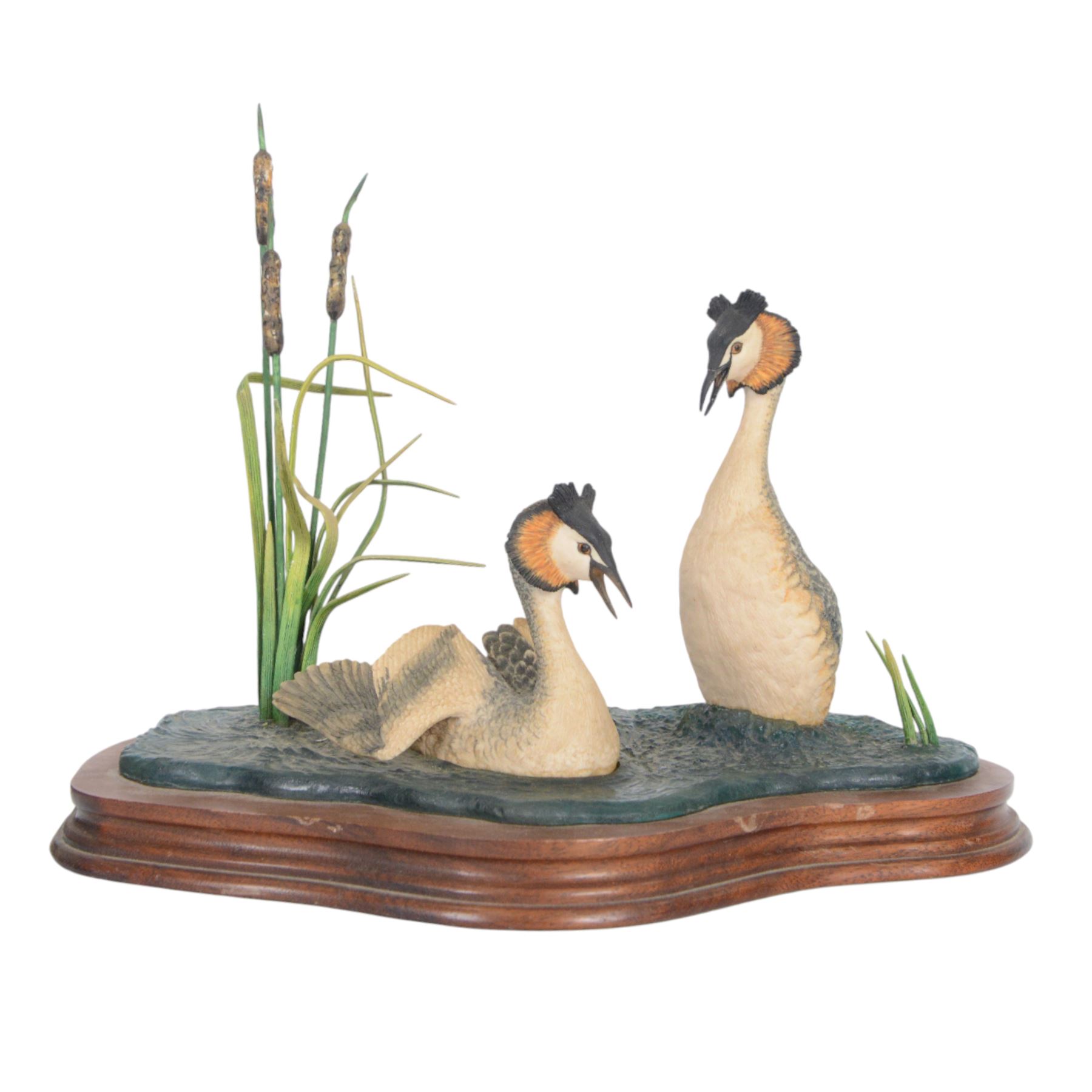 Four Border Fine Arts bird figures, comprising Patience, Courting Grebes, Barn Owl RB15and Golden Eagle RB40, all on wooden plinths, tallest H24cm