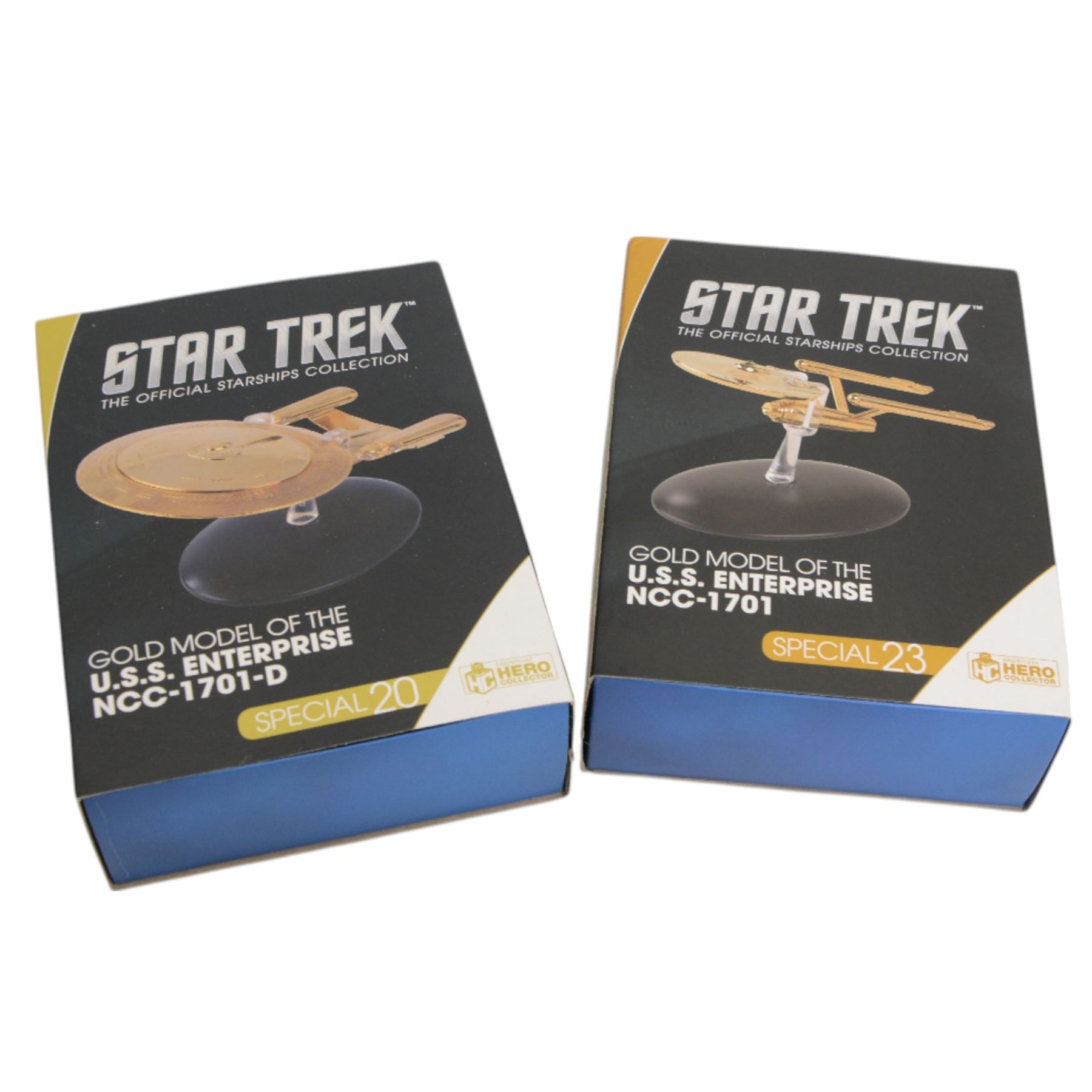 Twenty-three Eaglemoss 'Star Trek The Official Starship Collection' Special Edition starships, to include two Hero Collector Gold Editions USS Enterprise NCC-1701-d and USS Enterprise NCC-1701, all boxed and with accompanying magazines housed in folders 