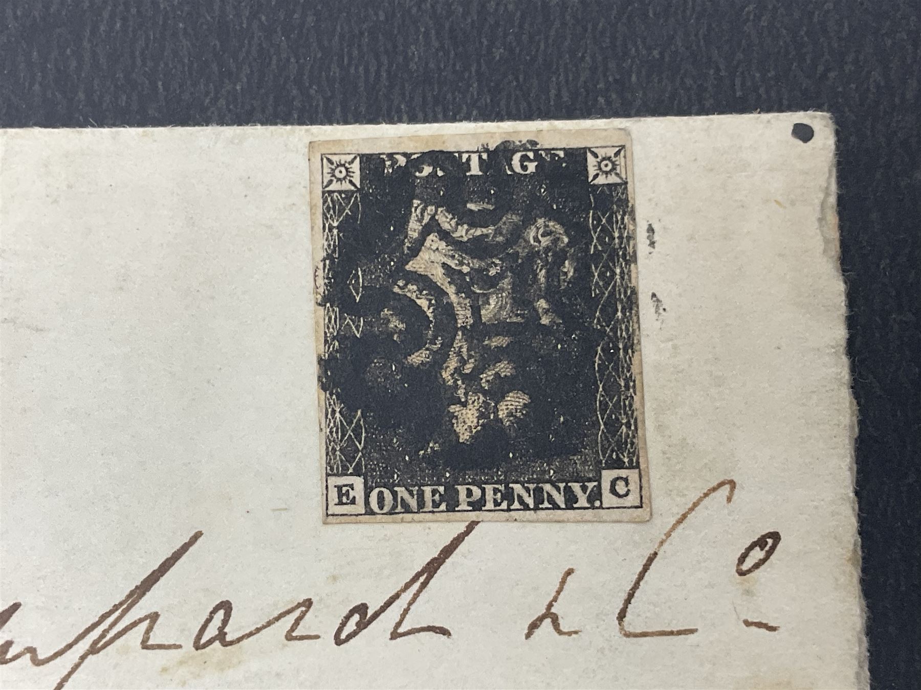 Great Britain Queen Victoria penny black stamp on cover, tied to cover or entire, with black MX cancel
