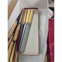 Collection of EPNS cutlery, including soup spoons, fish servers, butter knives, forks etc