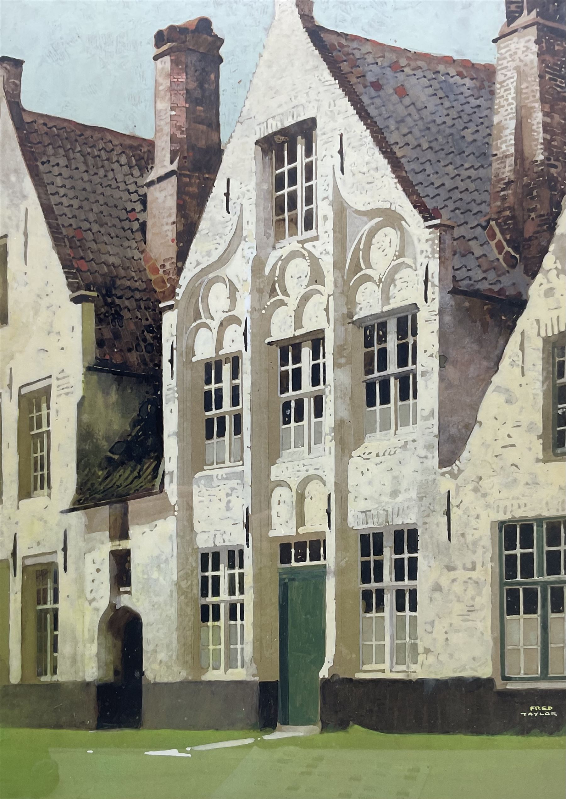 Fred Taylor (British 1875-1963): 'A Building in Bruges', gouache signed, titled on exhibition label verso 62cm x 44cm 
Provenance: exh. Royal Institute of Painters in Water Colours, label verso