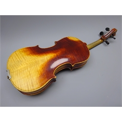  Early 20th century Czechoslovakian 'Ole Bull' violin with 36cm two-piece maple back and ribs and spruce top, stamped Ole Bull on back and inside, L59cm overall, in carrying case with bow  