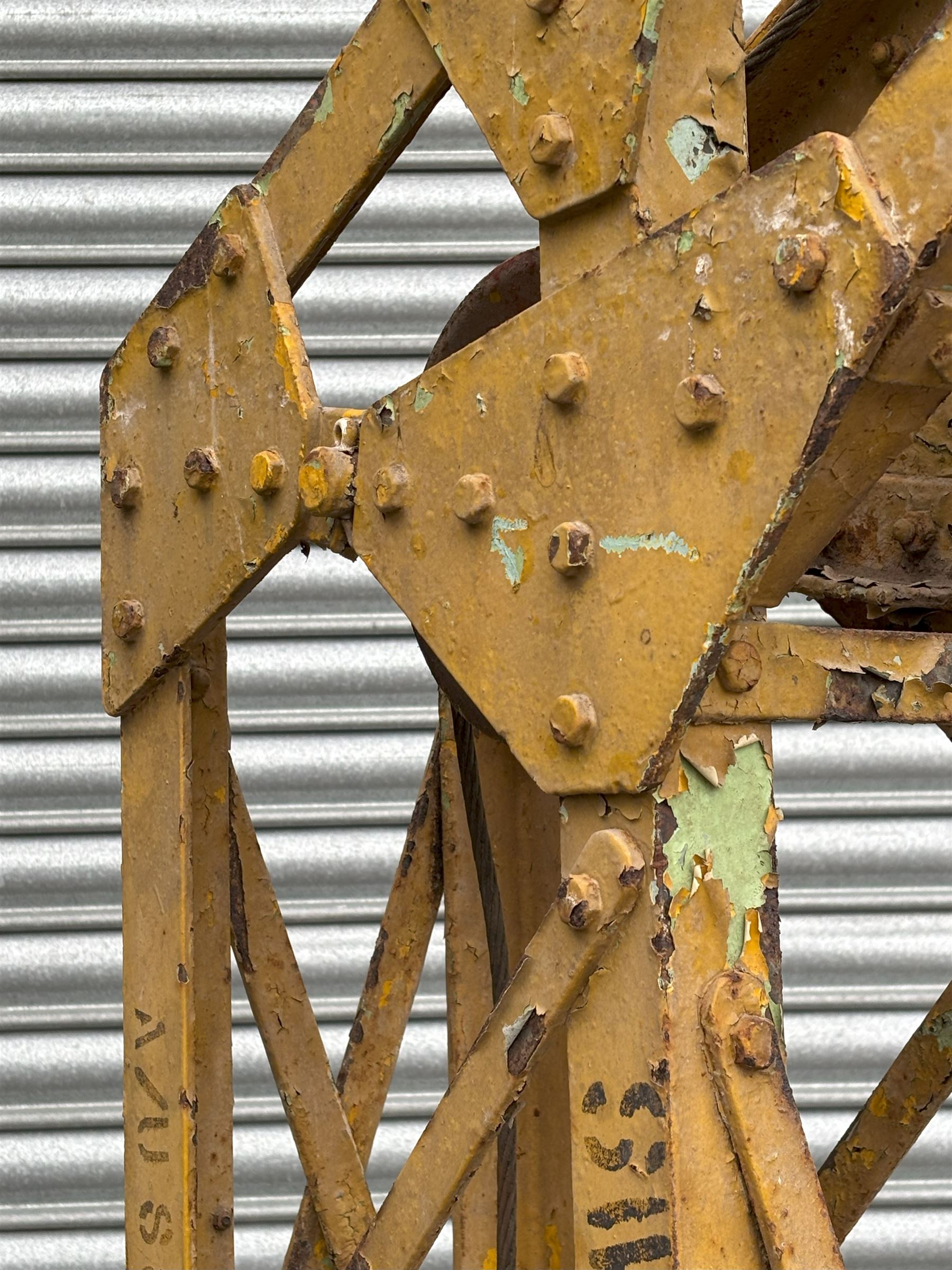 Large mobile crane or engine hoist by Mann Egerton of Norwich, C.1946. H250cm - COLLECTION BY APPOINTMENT FROM: The White House, Thirsk Road, Easingwold, York, YO61 3NF - CALL 01723 507111 TO ARRANGE