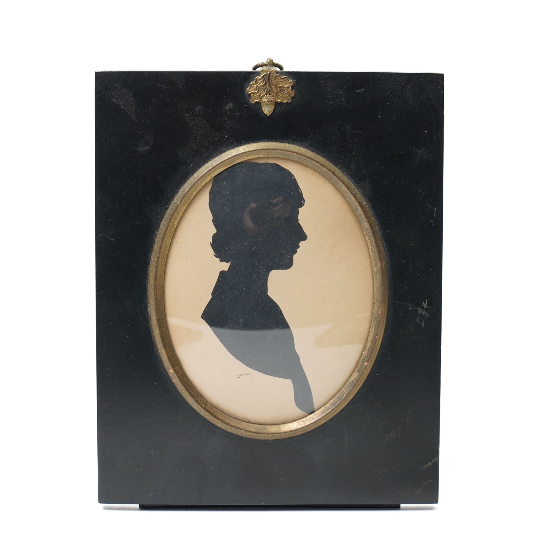 Pair of early 20th century oval male and female silhouette portraits, one indistinctly signed and in ebonised frames 11cm x 8cm, a silhouette of a Victorian lady with gilt highlights and a silhouette of Sir Alexander Thompson by W.W.M Esq, published by W Cribb April 1817 (4)
