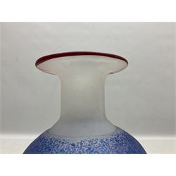 B. Vallien glass vase, with mottled blue decoration wit flared rim, with engraved signature beneath, H20.5cm 