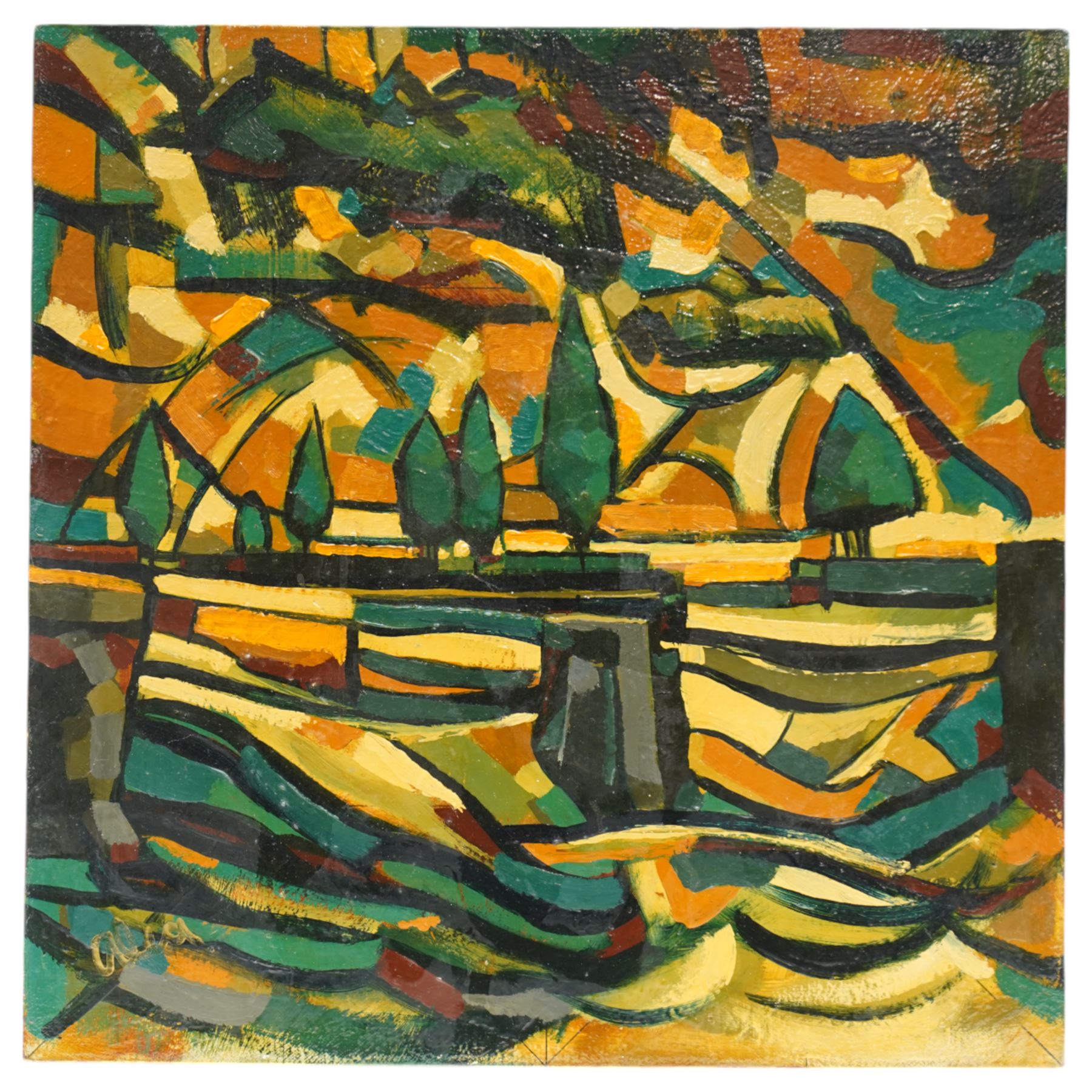 Jamie O'Dea (Scottish 1962-): Abstract Rural Landscape, oil on canvas signed 50cm x 50cm