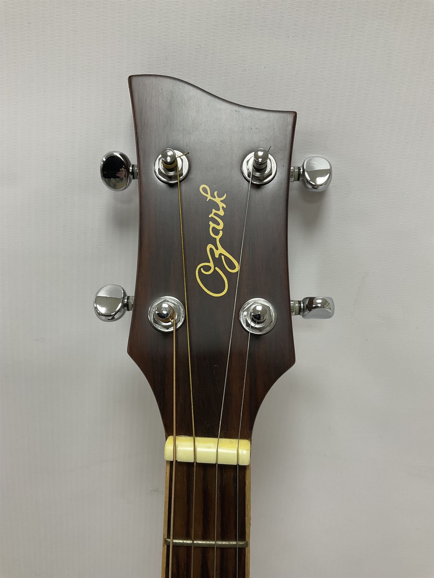 Ozark 'The Ozark Professional' tenor guitar, model no 3372, headstock stamped Ozark and with paper label to interior, in manufacturers hard case, guitar L82cm