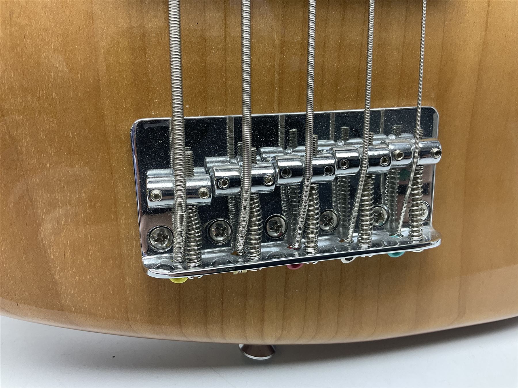 Fender Squier five-string jazz bass guitar; natural finish with Duncan Designed pick-ups; serial no.ICS11097557; L118cm