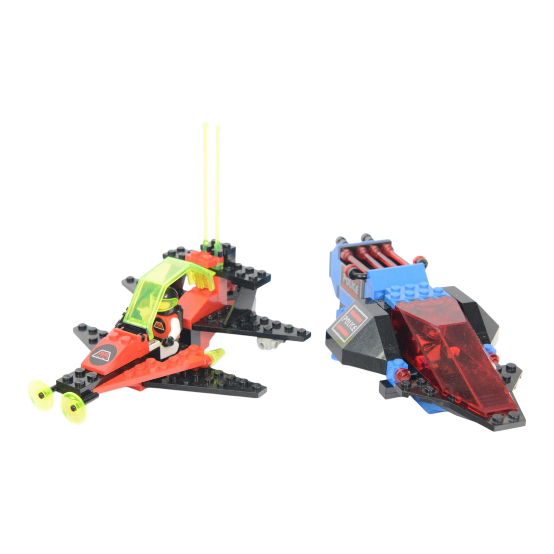 Twelve vintage Lego spaceships, comprising no. 6877-1 Vector Detector, no. 6814-1 Ice Tunnelator, no.6811-1 Pulsar Charger, no. 6870-1 Space Probe Launcher, no. 6815-1 Hovertron, no. 6876 Alienator, no. 6886-1 Galactic Peace Keeper, no. 6806-1 Surface Hopper, no. 6879-1 Blizzard Baron, no. 6822-1 Space Digger, no. 6832-1 Super Nova II and no. 6925 Interplanetary Rover, all built with minifigures