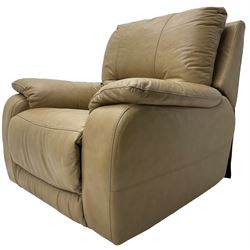 Electric reclining armchair upholstered in tan leather