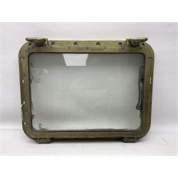 Rectangular brass porthole with hinged window, H46cm, L66cm