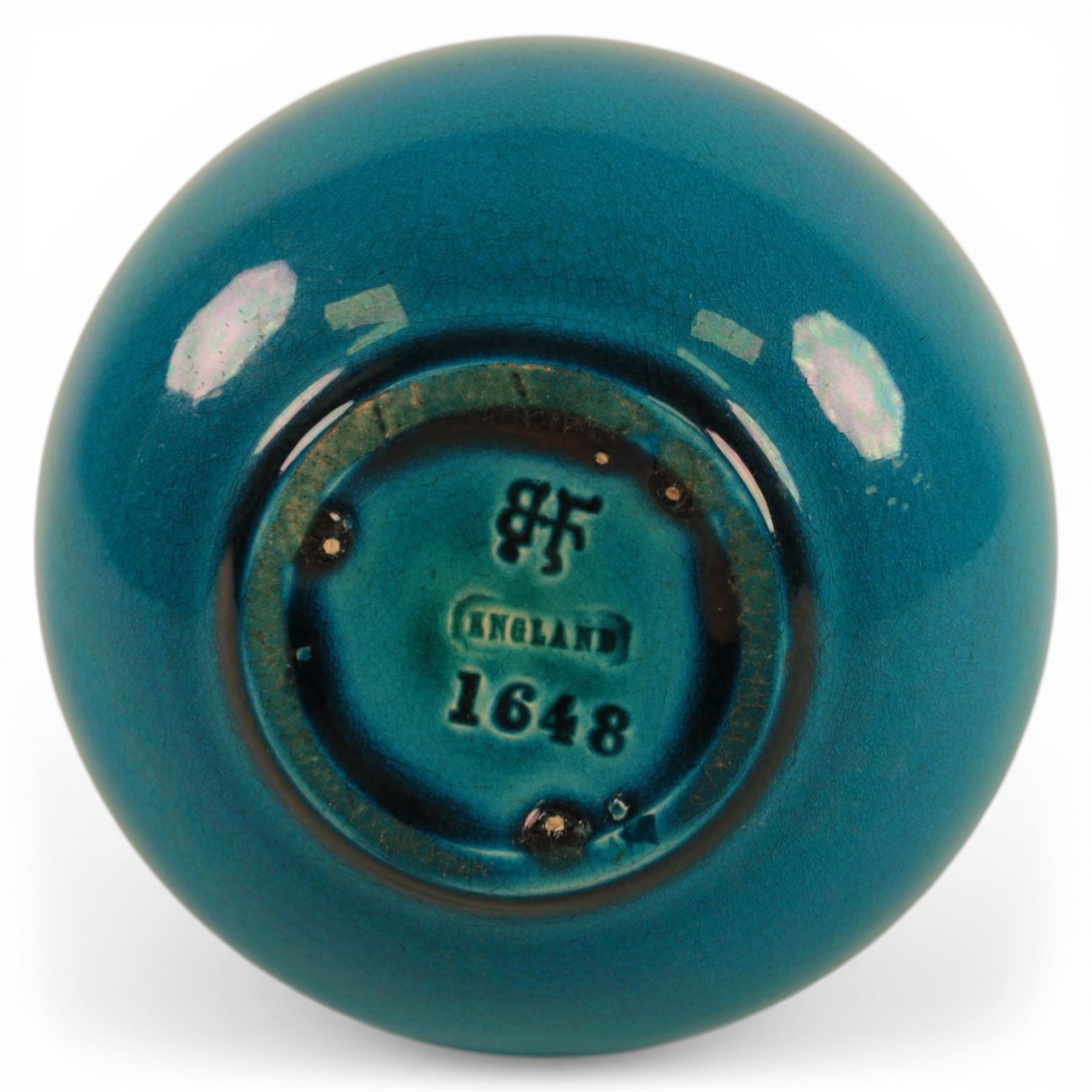 Burmantofts turquoise faience bottle shaped vase, impressed and numbered 1648 beneath, H24cm