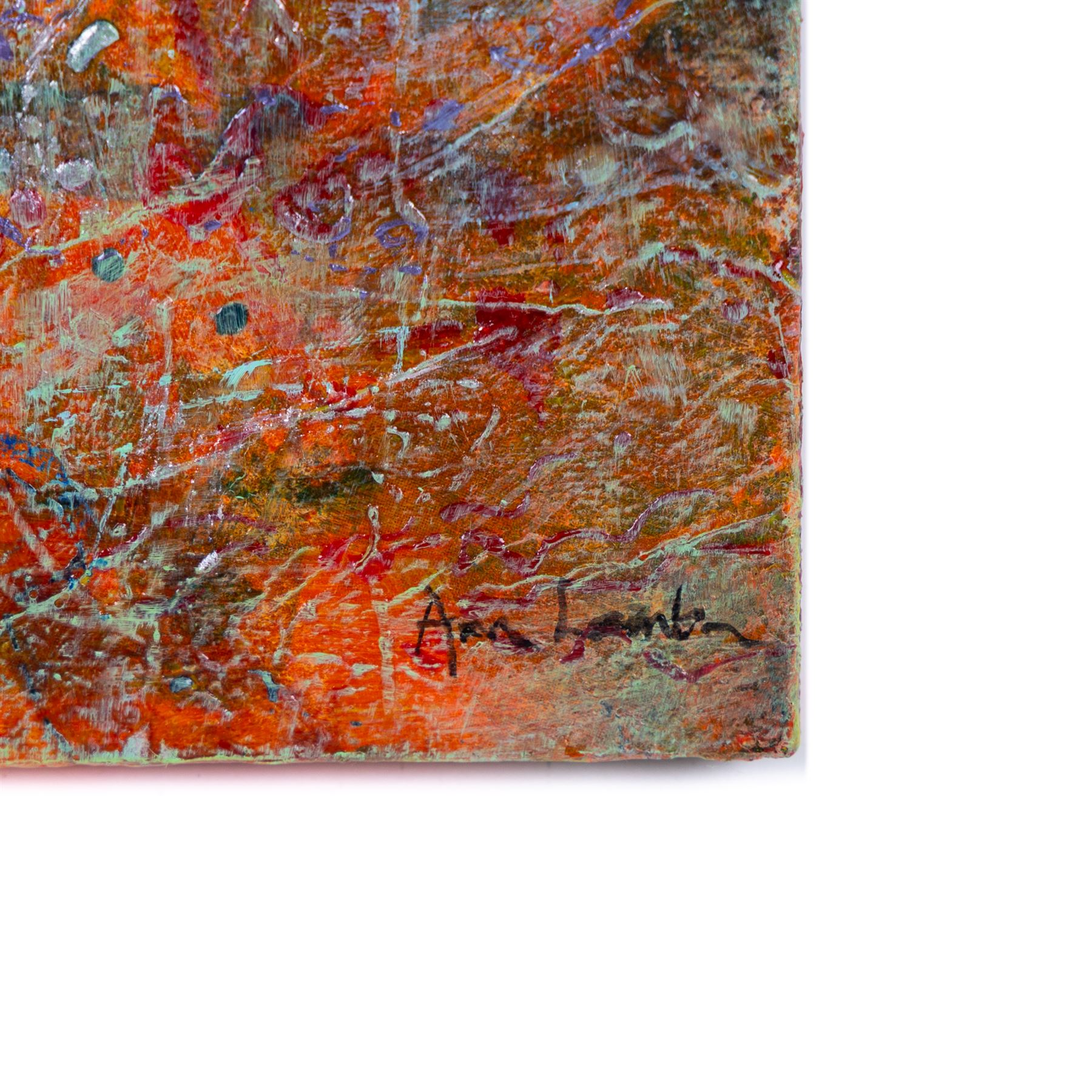 Ann Lamb (British 1955-): Wandering Deer, mixed media on canvas signed 30cm x 30cm (unframed)