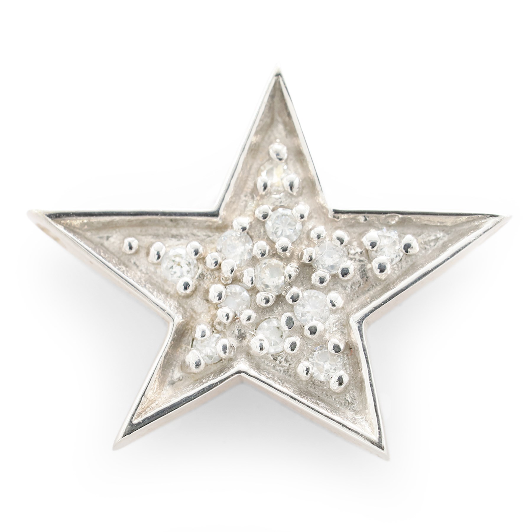 14ct white gold diamond star pendant, pave set with ten round brilliant cut diamonds