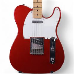 Fender Telecaster electric guitar, serial no. T021384 made in Japan c.1994, with Candy Apple Red body, white scratch plate and maple neck, guitar L98cm
