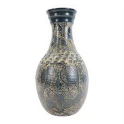 John Egerton (c1945-2024): studio pottery stoneware vase of baluster form, decorated with fish, mermaids and ammonites upon a blue ground, H56cm 