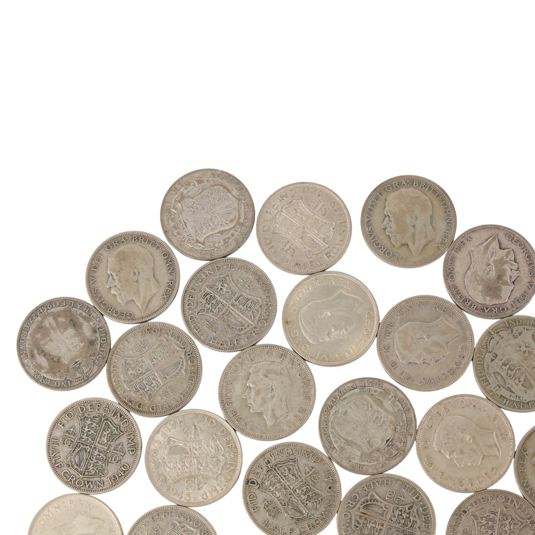 Approximately twenty-eight Great British pre-1947 silver half crown coins