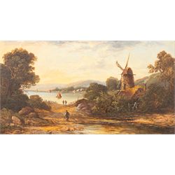 Manner of George Augustus Williams (British 1814-1901): Dutch River Landscape with Windmil...