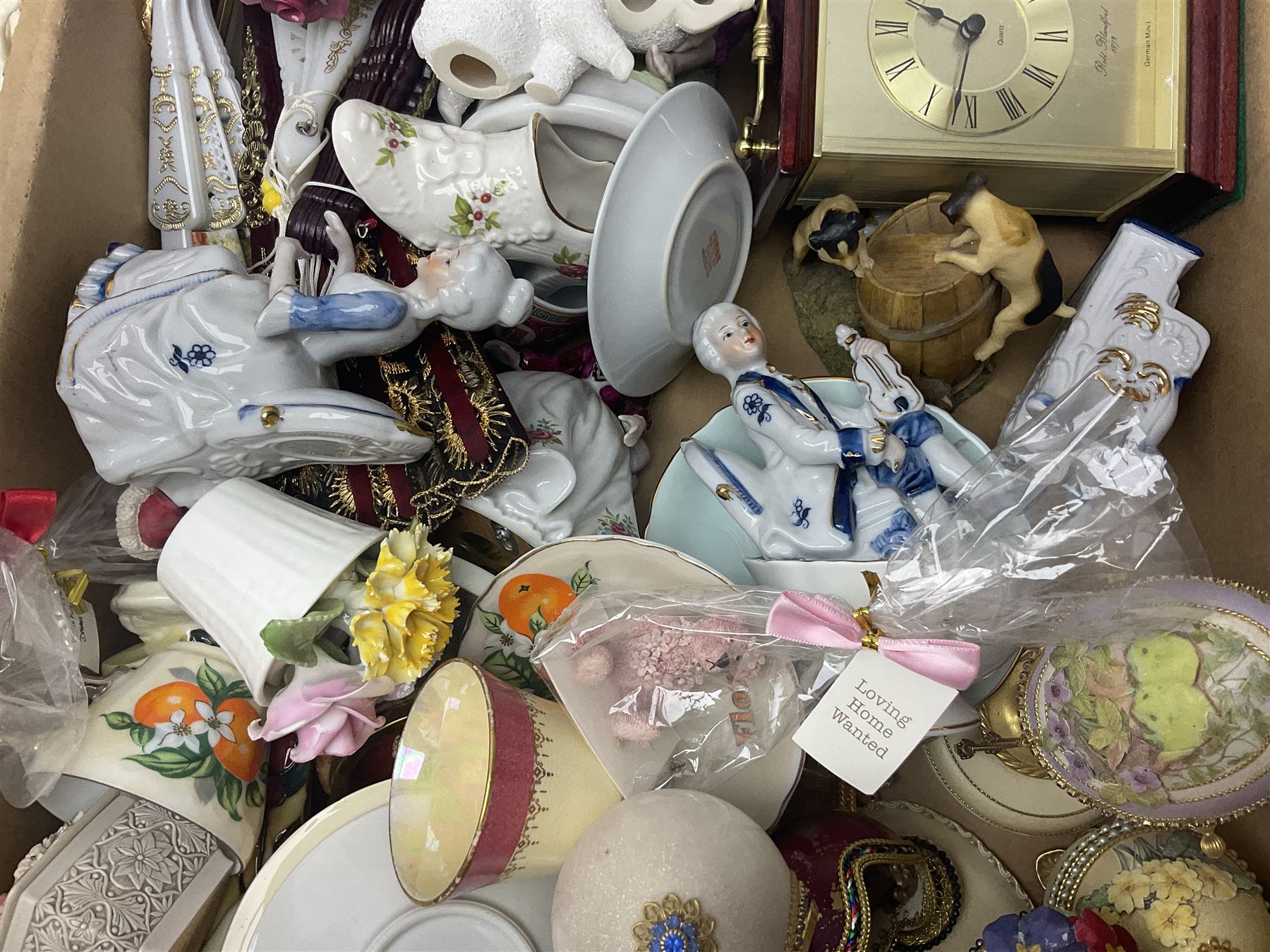 Wedgwood Jasperware biscuit barrel and vase, together with a collection of other ceramics including trinket boxes, flower displays and figures, etc in three boxes