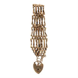 9ct five bar gate bracelet, with heart locket clasp, hallmarked