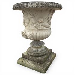 Victorian design Country House cast stone urn on plinth base,