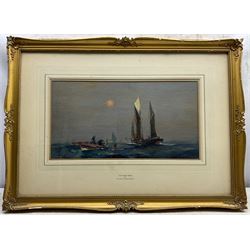 Frank Henry Mason (Staithes Group 1875-1965): 'The Fishing Moon', oil on board signed, titled on the mount 24cm x 46cm