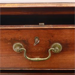 Late 19th-century Georgian-style mahogany chest of drawers, rectangular top with moulded edge over two short and three graduated drawers, raised on bracket feet, back foot missing 
