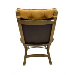 Mid to late 20th century bentwood cantilever armchair with leather seat cushion 