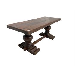 Hardwood rectangular coffee table, twin pedestal base