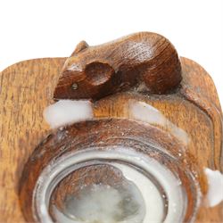 Mouseman - Oak ashtray of rectangular form with canted corners with carved mouse signature from the workshop of Robert Thompson Kilburn W10cm