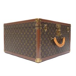 Mid-20th century Louis Vuitton monogram cabin trunk,  monogram canvas with lozine trim and brass mounts, single front leather handle with lock stamped Louis Vuitton with matching key code 1080701, the interior fitted with original webbing straps and lift-out tray, circa1960s, with original key present
