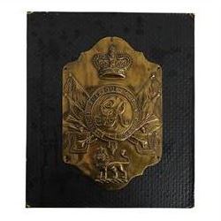 British circa 1800 stovepipe shako plate, other rank, mounted upon a wooden plaque, shako H15cm