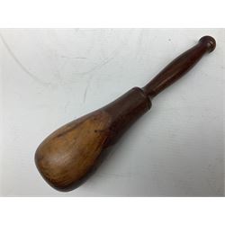Late 18th/early 19th Century turned fruitwood pestle and mortar, mortar H18cm 