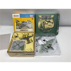 Fifteen modern die-cast models of aircraft by Corgi, Atlas Editions and Ixo including Aviation Archive, War Birds, Fighters of WWII etc; and model of an MGB Sports Car; all boxed (16)