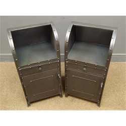 Pair Industrial style mail box bedsides, single drawers and cupboards, W34cm, H73cm, D28cm  