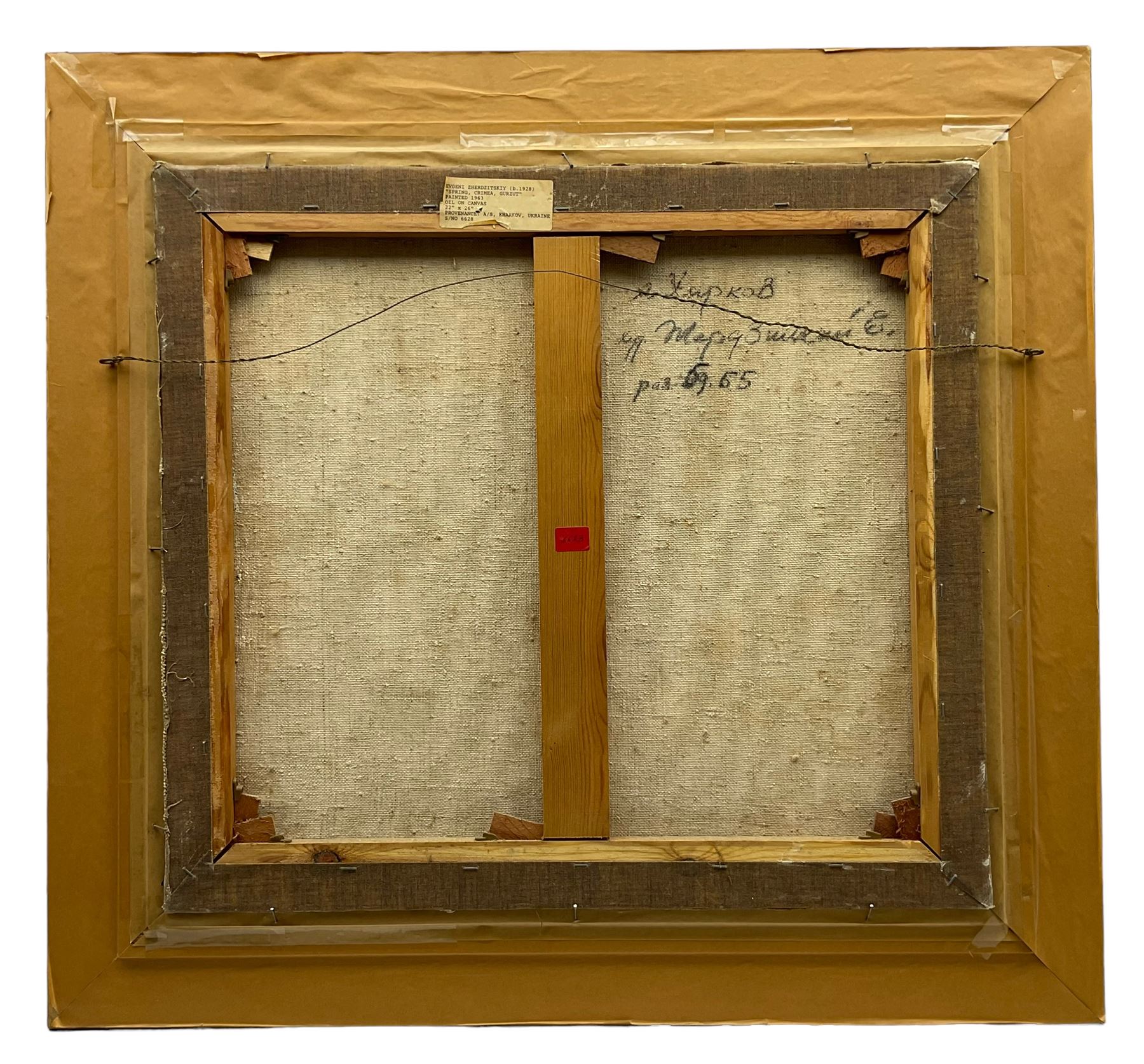 Evgeni Fedorovich Zherdzitski (Ukrainian 1928-): 'Spring, Crimea, Gurzut', oil on canvas signed and dated 1963, inscribed and labelled verso 58cm x 64cm 