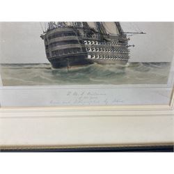 By and after John Ward of Hull (British 1798-1849): 'H M S Britannia of 120 Guns', pair lithographs with hand-colouring signed and titled in pencil 38cm x 25cm (2)