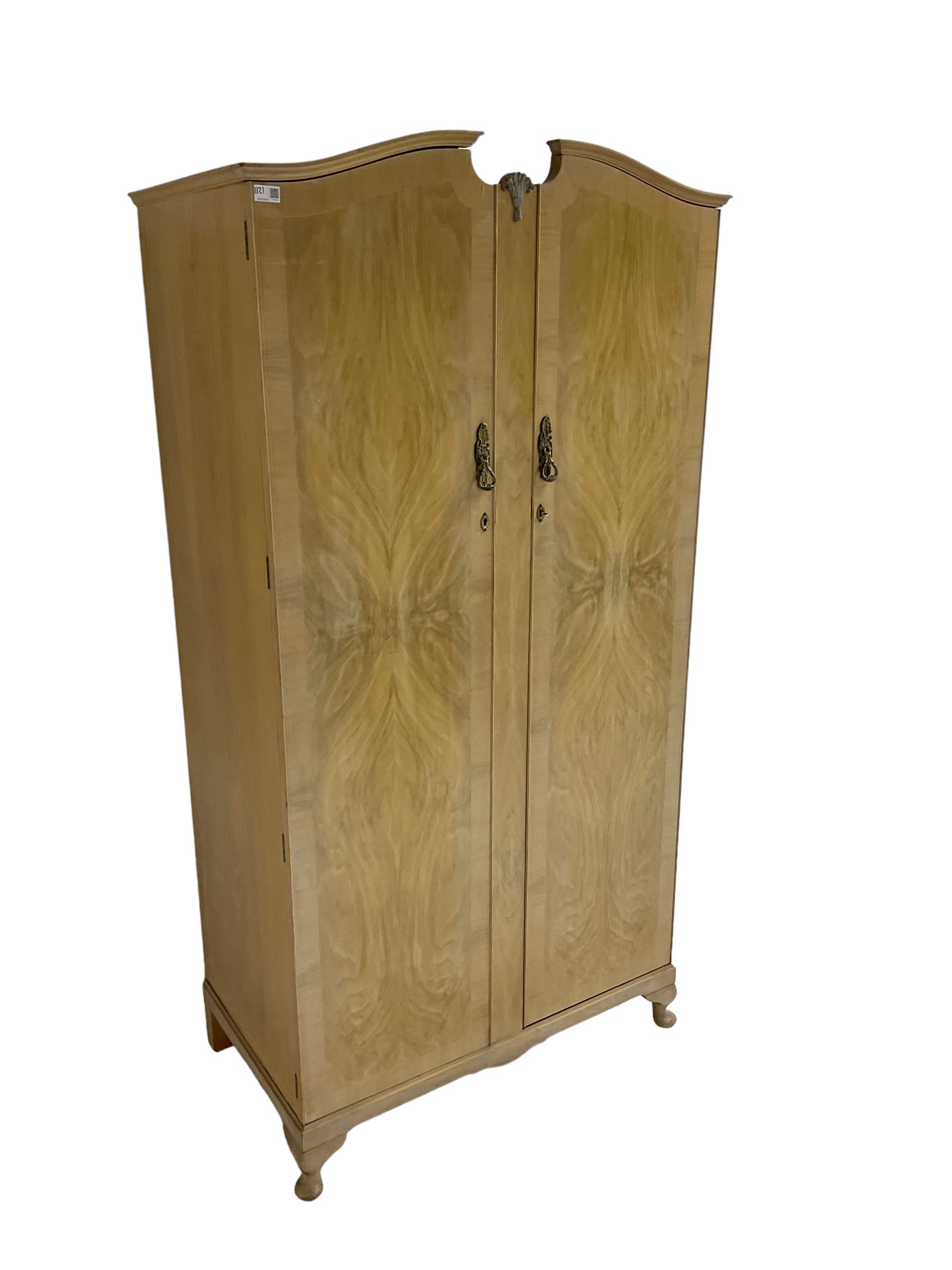 F Wrighton & Sons Ltd -  French style painted serpentine dressing table, with triple mirror back, on cabriole supports (106cm x 55cm x 135cm), and F Wrighton & Sons Ltd - French style narrow double wardrobe (92cm x 54cm x 187cm)