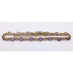  9ct gold amethyst and diamond bracelet stamped 375   