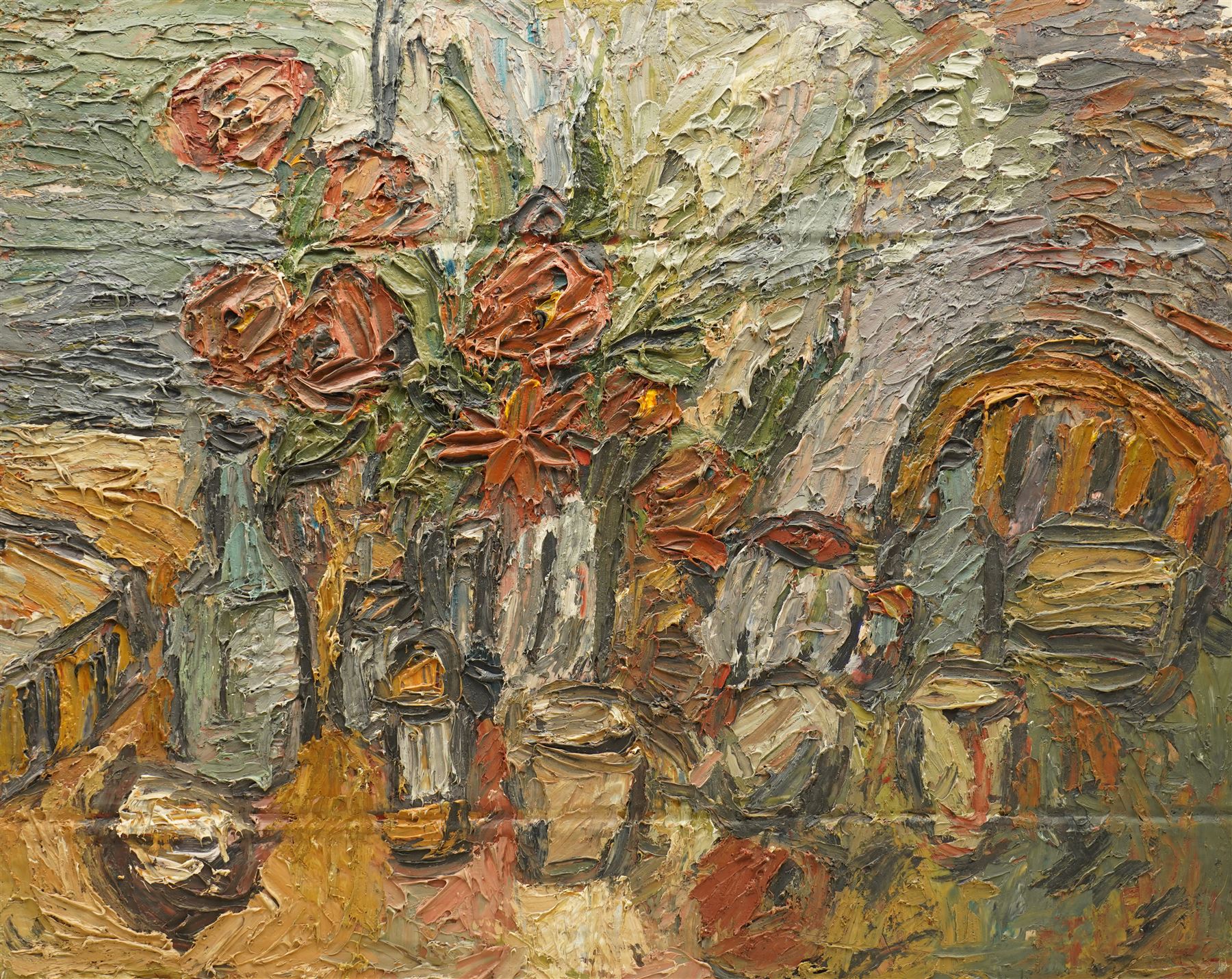 Barry De More (Yorkshire 1948-2023): 'The Kitchen Table' - Still Life, oil on cardboard signed titled and dated 2017 verso 55cm x 69cm