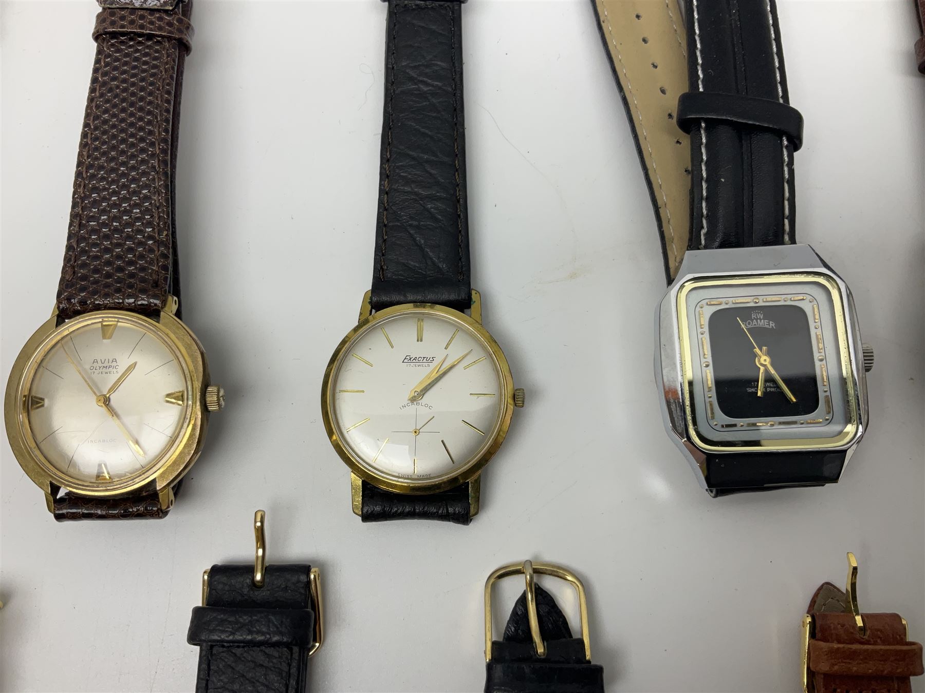 Collection of thirty wristwatches including Lucerne, Josmar, Astral, Mido, Thussy, Waldman, Camy, Doxa Lator, Avia, Lip, Enicar and Favre-Leuba