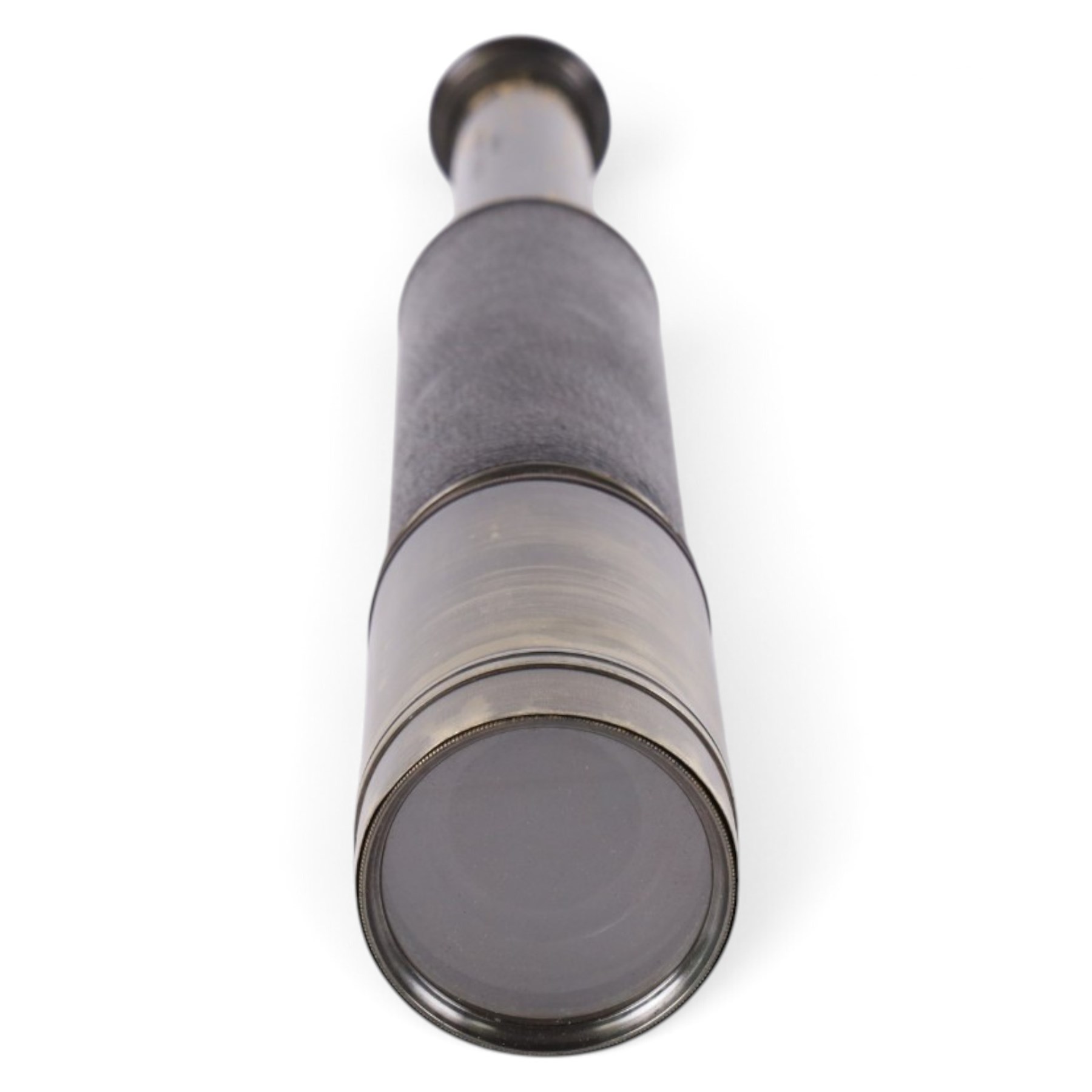 Early 20th century brass three-draw telescope with leather case, inscribed 'Ross, London No. 28137'