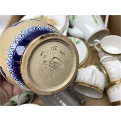 Doulton Lambeth Slaters vase of baluster form decorated with flowers, Chinese ginger jar in the form of a pumpkin, three Le Creuset red ramekins, Hornsea, Paragon Athena pattern tea wares, jardinière and other ceramics in two boxes 