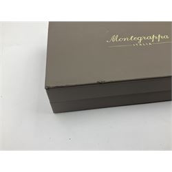 Montegrappa NeroUno fountain pen, the black barrel and cap of octagonal form with dark chrome mounts and clip with roller, and white gold nib stamped 18K 750, in box, L14cm