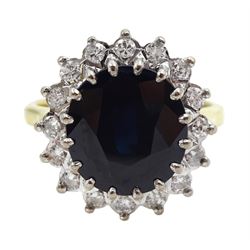 18ct gold sapphire and diamond cluster ring, London 1978