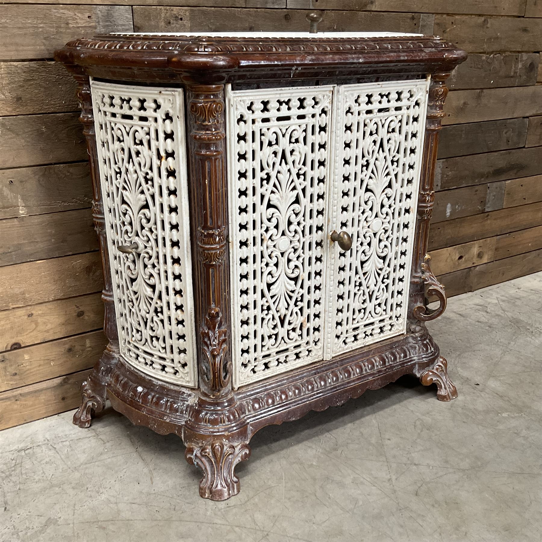 Early 20th century French ornate painted cast iron stove