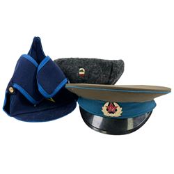  Three Russian Soviet style military hats 